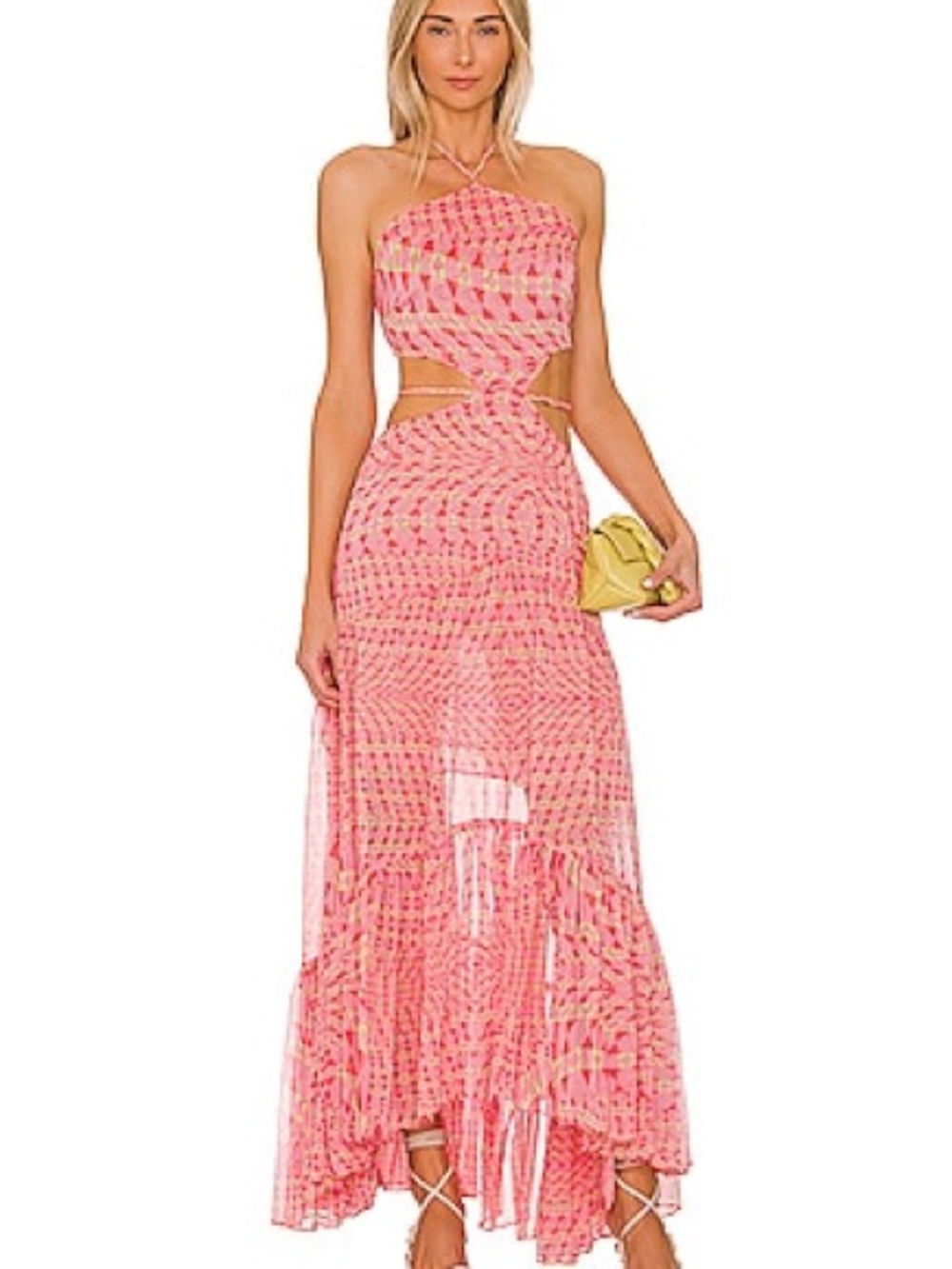 Misa Los Angeles Pink Patterned Backless Cutout Maxi Dress